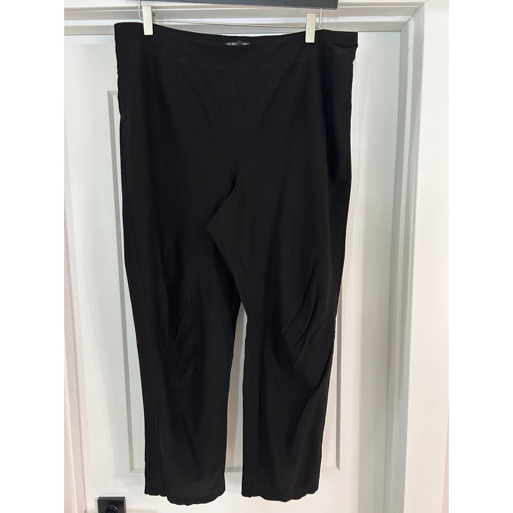 Eileen Fisher Woman Black Pull On Cropped Pants P6696X Flat Front 1X Minimalist